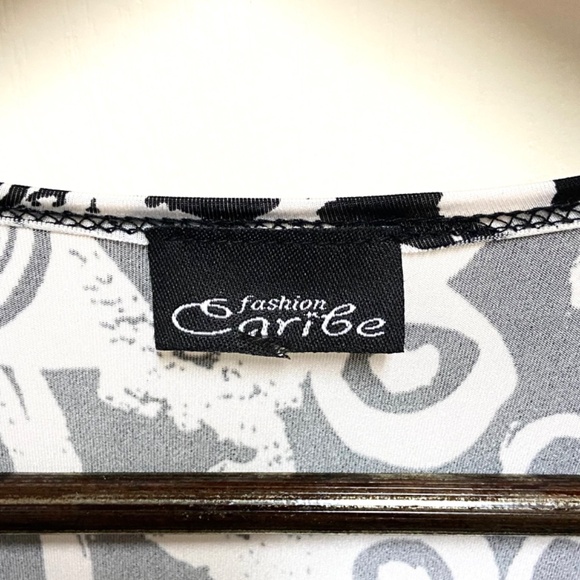 Abstract Black White Babydoll Tunic Top 3/4 Sleeve with Pockets ? Size Medium - Picture 5 of 8